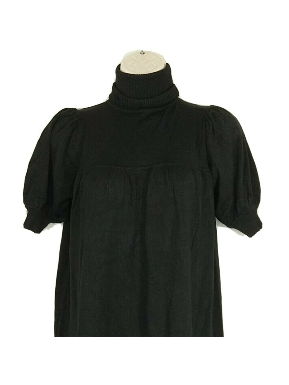 Studio M Turtleneck Shift Dress Women Petite Size XSP Black Short Sleeve NEW - Picture 4 of 9